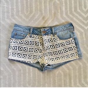 Bullhead Jean Shorts with Crochet Detail